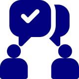 Two figures with speech bubbles and checkmark